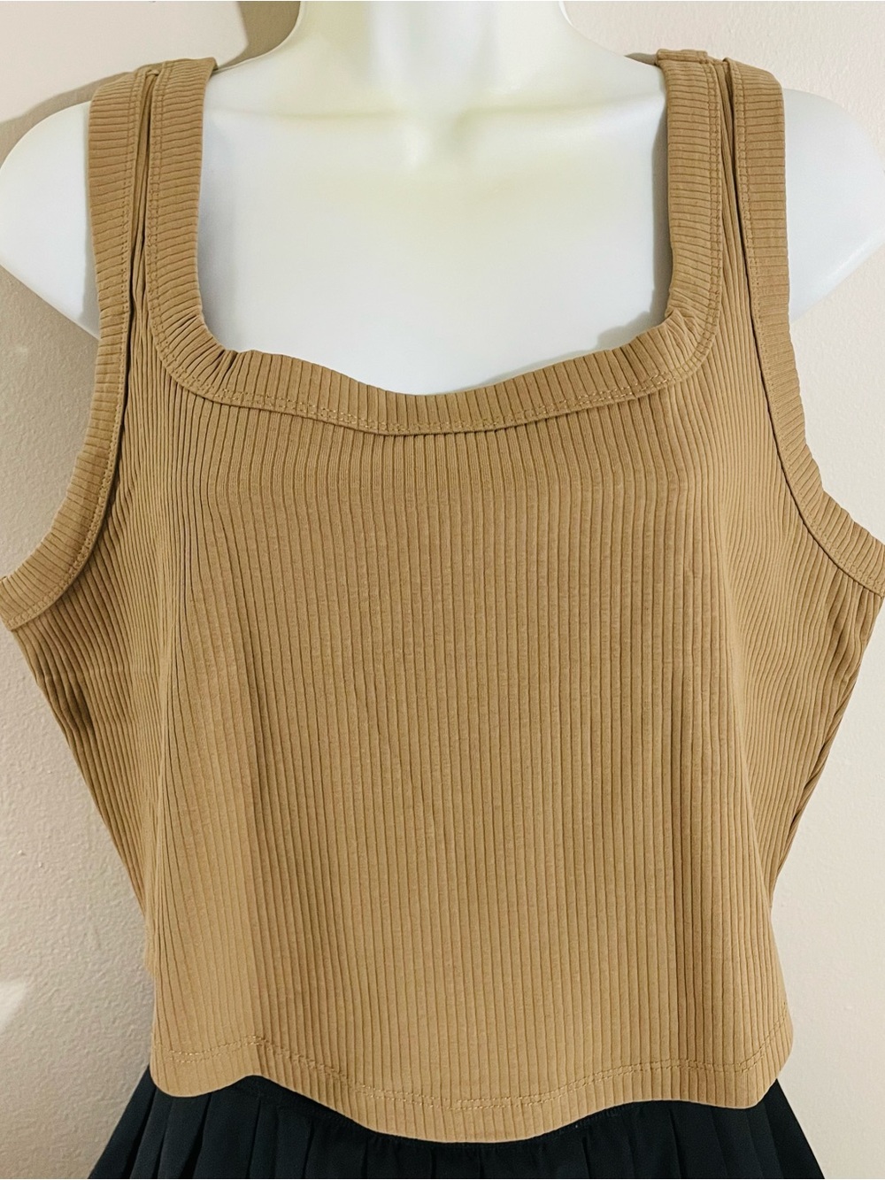 Madewell Ribbed Square-Neck Crop Tank — Camel/Tan Sz XL NWOT